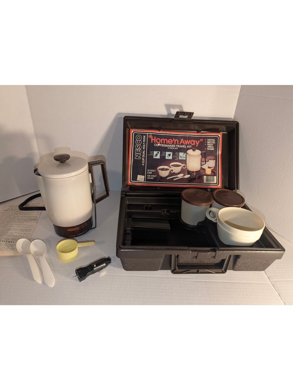 Nesco Home N Away Coffeemaker Travel Kit Vintage Coffee Pot Car Charger & Plug